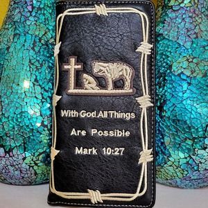 Cowboy Praying Wallet Western mens Bifold Check Book faux leather Black